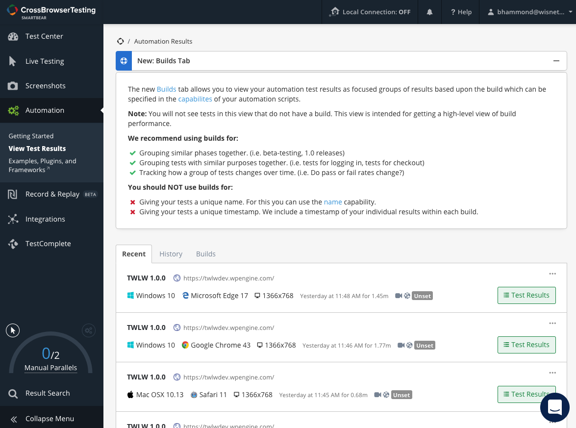 CrossBrowserTesting Automation Results